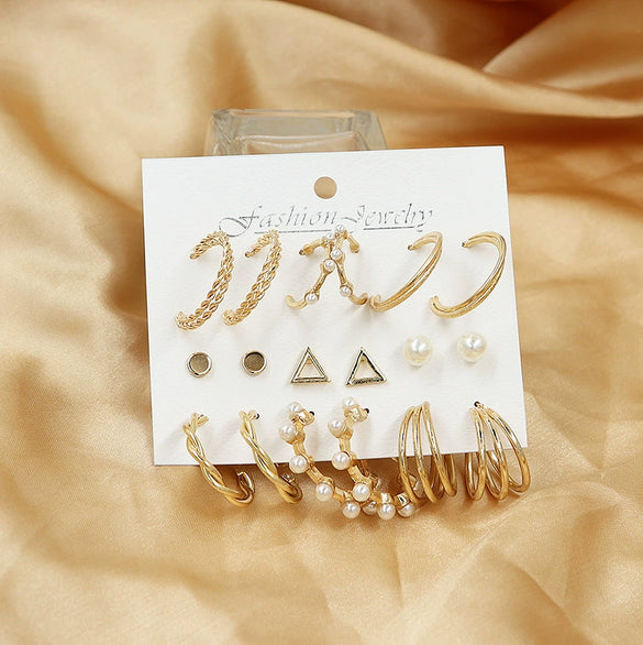 Wholesale Pearl Earrings Set Geometric Alloy Electroplated For Women