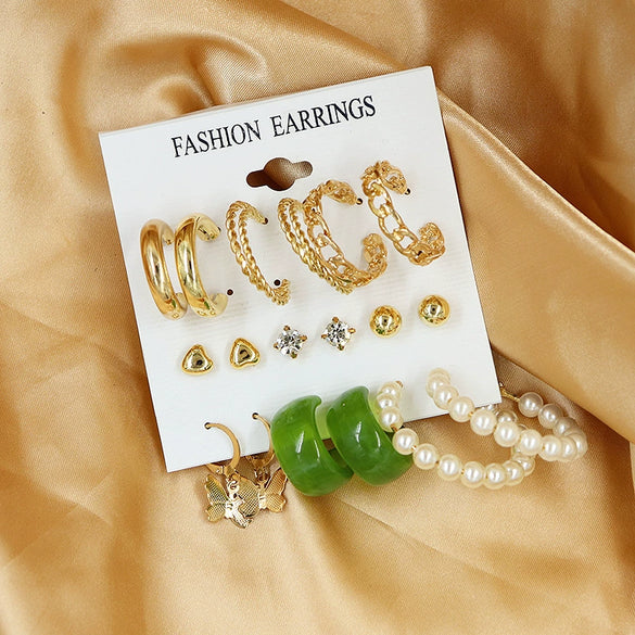 Wholesale Pearl Earrings Set Geometric Alloy Electroplated For Women