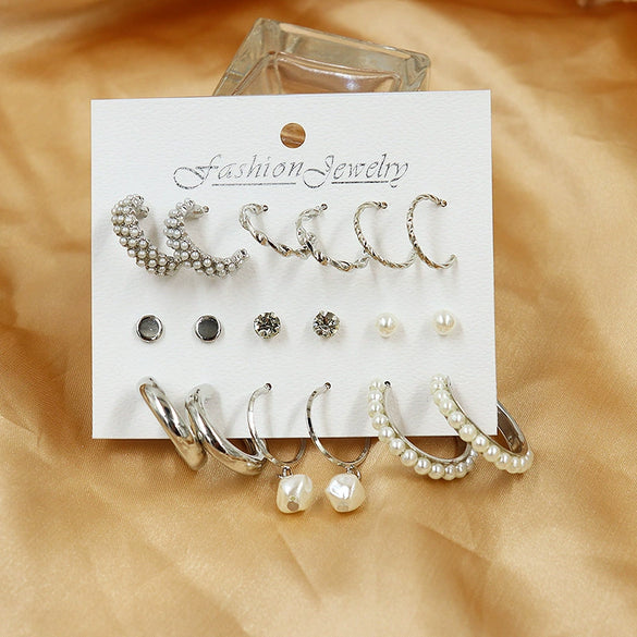 Wholesale Pearl Earrings Set Geometric Alloy Electroplated For Women