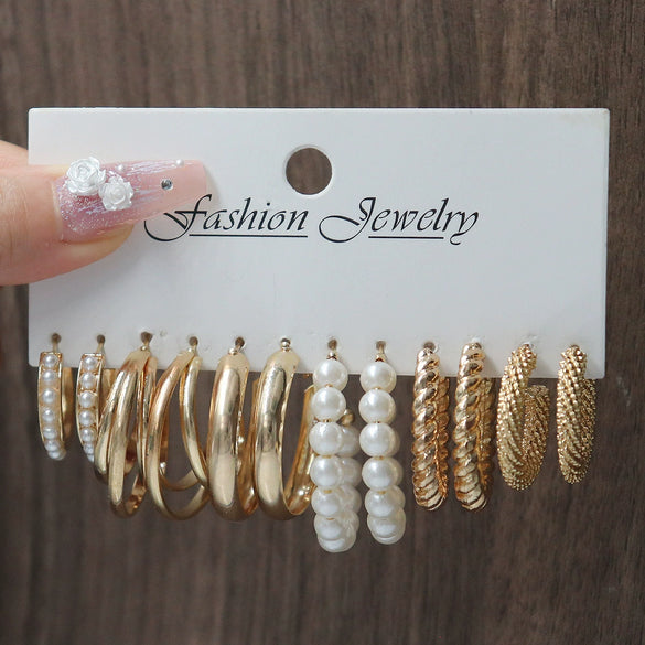 Wholesale Pearl Earrings Set Geometric Alloy Electroplated For Women