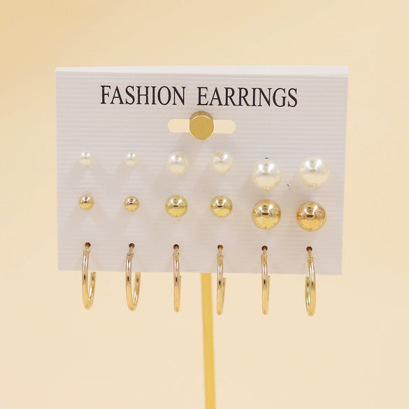 Wholesale Pearl Earrings Set Geometric Alloy Electroplated For Women