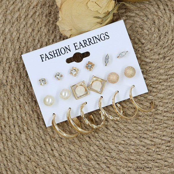 Wholesale Pearl Earrings Set Geometric Alloy Electroplated For Women