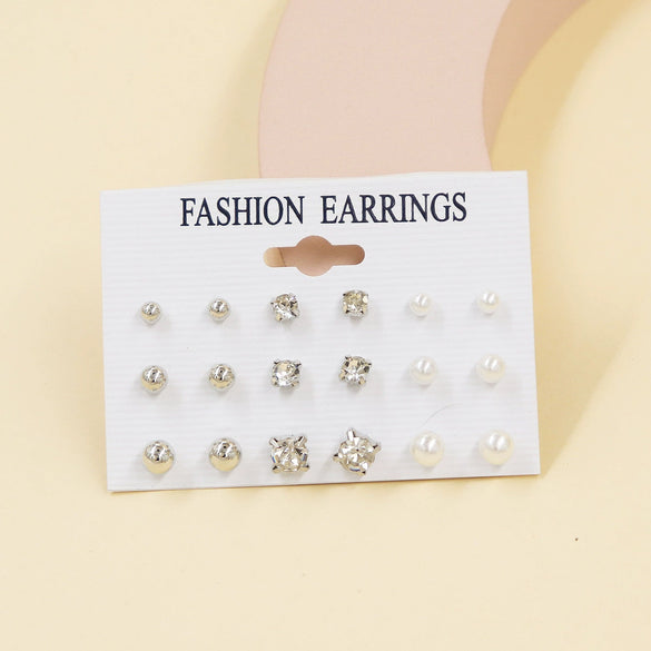 Wholesale Pearl Earrings Set Geometric Alloy Electroplated For Women
