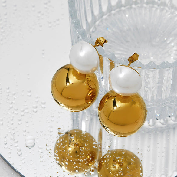 Wholesale Pearl Earrings With High Grade Stainless Steel Ball Pendant Geometric Pattern Electroplated Fashion Ol Style For Women