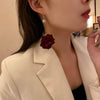 Wholesale Pearl Earrings With Silver Needle And Red Flower French Retro Style