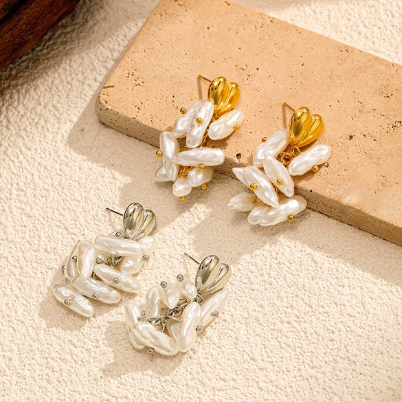 Wholesale Pearl Geometric Earrings With Vacuum Real Gold Plating For Women