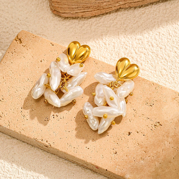 Wholesale Pearl Geometric Earrings With Vacuum Real Gold Plating For Women