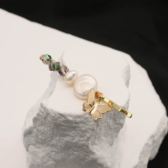 Wholesale Pearl Hairpin Baroque Style Butterfly Design 18K Gold Plated Female Side Clip Headdress