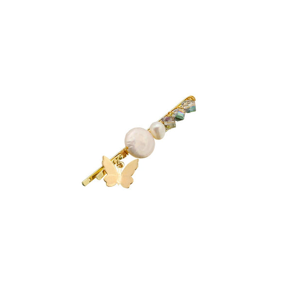 Wholesale Pearl Hairpin Baroque Style Butterfly Design 18K Gold Plated Female Side Clip Headdress