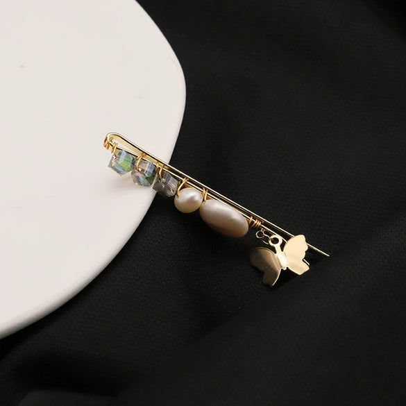 Wholesale Pearl Hairpin Baroque Style Butterfly Design 18K Gold Plated Female Side Clip Headdress
