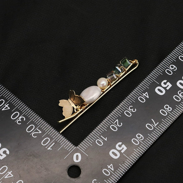 Wholesale Pearl Hairpin Baroque Style Butterfly Design 18K Gold Plated Female Side Clip Headdress