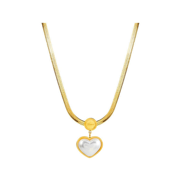 Wholesale Pearl Heart Snake Bone Chain Titanium Steel Necklace With Love Water Drop Bell Patterns Electroplated Jewelry Set For Women