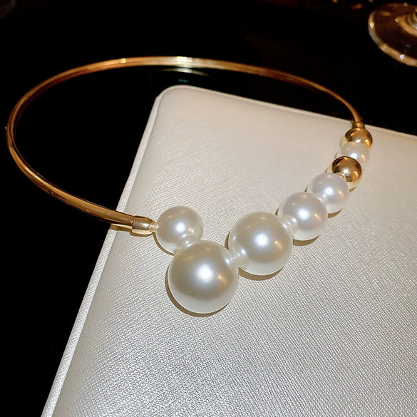 Wholesale Pearl Inlaid Geometric Copper Collar Necklace For Women