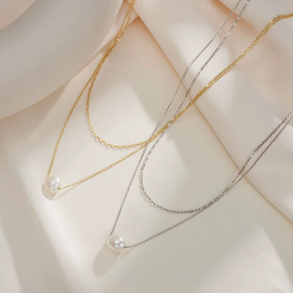 Wholesale Pearl Necklace Double Layer O Chain Geometric Style Light Luxury Design