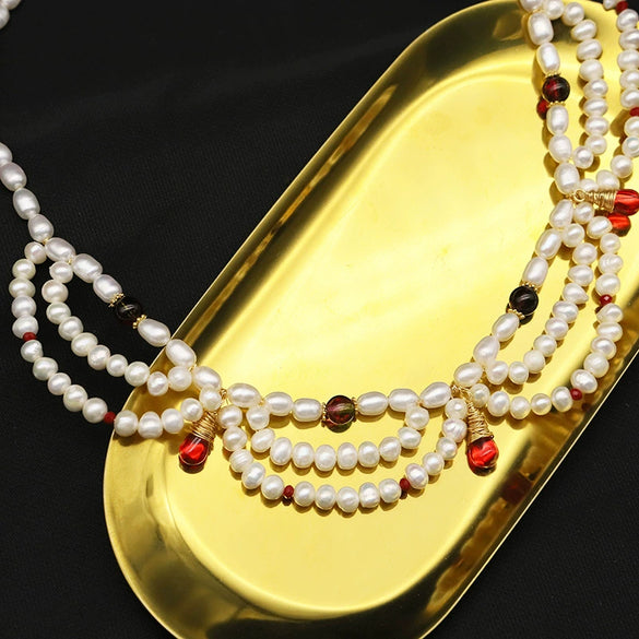Wholesale Pearl Necklace Retro Geometric Style Petal Tassel Clavicle Chain Electroplating For Women