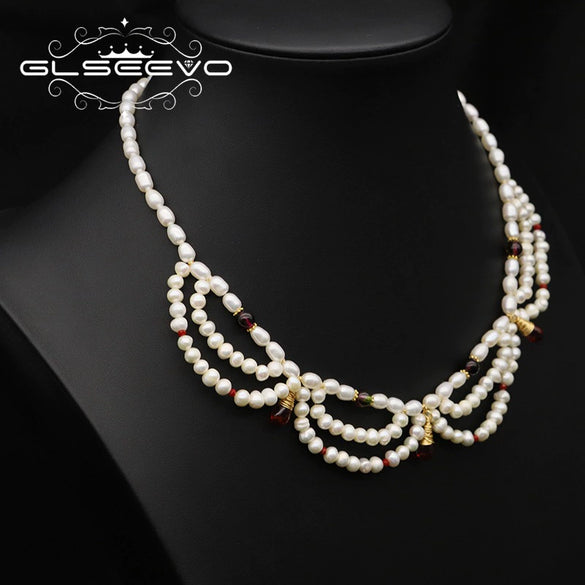Wholesale Pearl Necklace Retro Geometric Style Petal Tassel Clavicle Chain Electroplating For Women