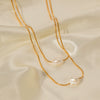 Wholesale Pearl Necklace Stainless Steel Inlaid Freshwater Pearl Double Layer Non Fading With Geometric Pattern Electroplated