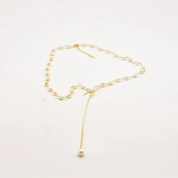 Wholesale Pearl Necklace With French Bow And Constellation Design Electroplated Elegant Clavicle Chain For Women Natural Niche Design Ins Style