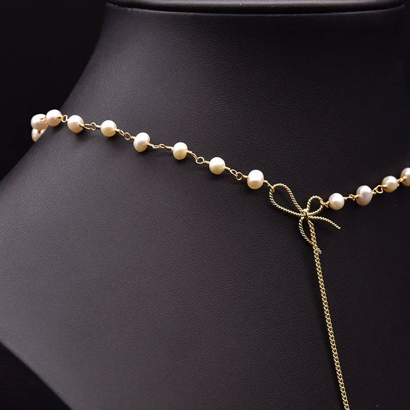Wholesale Pearl Necklace With French Bow And Constellation Design Electroplated Elegant Clavicle Chain For Women Natural Niche Design Ins Style