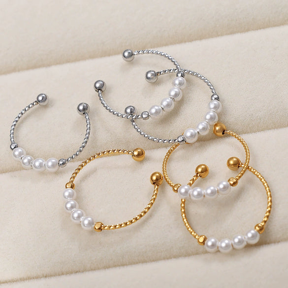 Wholesale Pearl Open Ring For Women Fashion Geometric Style Electroplated
