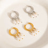 Wholesale Pearl Pendant Earrings In Light Luxury And Minimalist Style Made Of Stainless Steel With Pvd Furnace Vacuum Real Gold Plating
