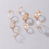 Wholesale Pearl Smooth Ring Set Geometric Irregular Disc Alloy Electroplated Eightpiece Ring