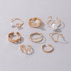 Wholesale Pearl Smooth Ring Set Geometric Irregular Disc Alloy Electroplated Eightpiece Ring