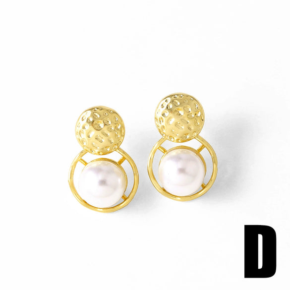 Wholesale Pearl Starfish Love Geometric Copper Gold Plated Earrings For Women