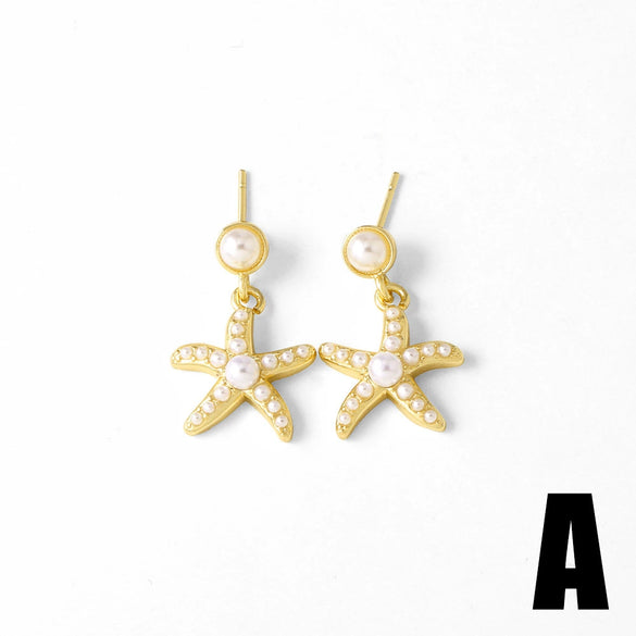 Wholesale Pearl Starfish Love Geometric Copper Gold Plated Earrings For Women