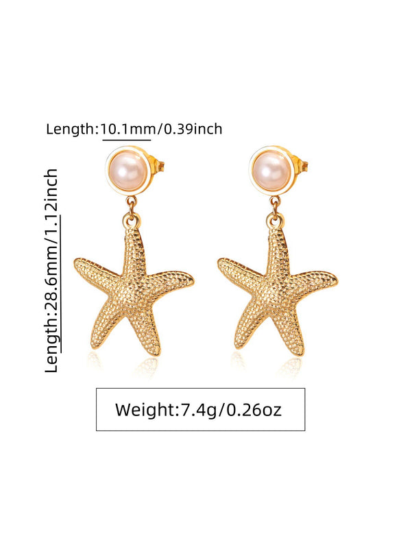 Wholesale Pearl Starfish Star Shaped Stainless Steel Stamped Earrings For Women