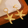 Wholesale Pearl Starfish Star Shaped Stainless Steel Stamped Earrings For Women