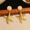 Wholesale Pearl Starfish Star Shaped Stainless Steel Stamped Earrings For Women