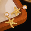 Wholesale Pearl Starfish Star Shaped Stainless Steel Stamped Earrings For Women