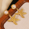 Wholesale Pearl Starfish Star Shaped Stainless Steel Stamped Earrings For Women