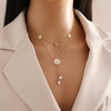 Wholesale Pearl Tassel Love Heart Shape Stainless Steel Double Layer O Chain Clavicle Necklace With Electroplating