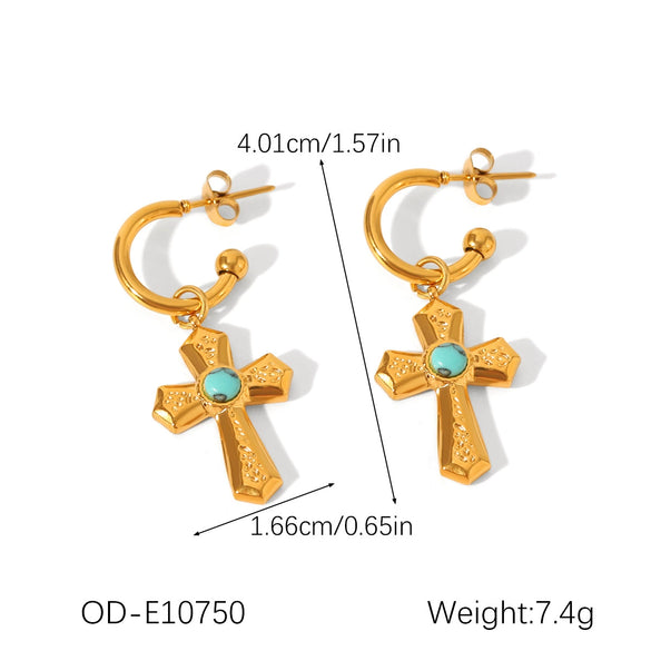 Wholesale Pearl Zircon Inlay Cross Earrings And 18K Gold Pvd Vacuum Plated Stainless Steel Necklace For Women