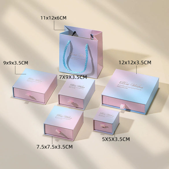 Wholesale Pearlescent Gradient Jewelry Storage Box Paper And Cardboard Earrings Bracelet Ring Box With Drawer Ins Style Packaging