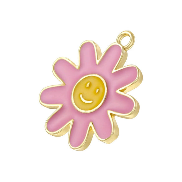 Wholesale Pendant Copper Sweet Flower Style Dripping Oil Process With Sunflower Four Leaf Clover Rose Smiley Daisy Patterns