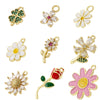Wholesale Pendant Copper Sweet Flower Style Dripping Oil Process With Sunflower Four Leaf Clover Rose Smiley Daisy Patterns