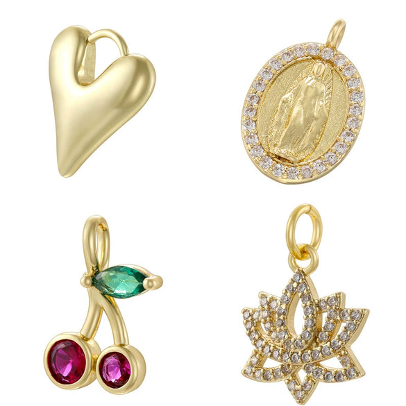 Wholesale Pendant Copper Zirconia Geometric Flower Pattern Hip Hop Style