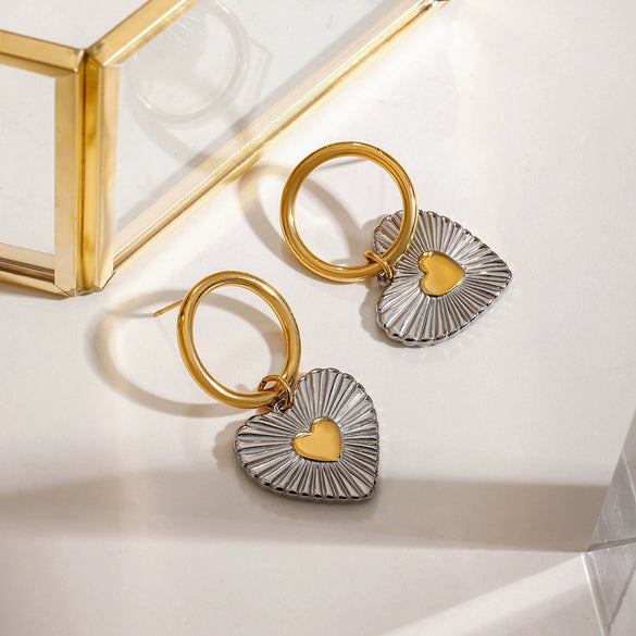 Wholesale Pendant Earrings Stainless Steel Gold And Silver Color Matching Rib Love Geometric Minimalist Electroplated