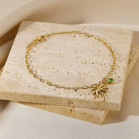 Wholesale Pendant Foot Chain Coconut Tree Pattern Copper Alloy Inlaid Gemstone Summer Fashion Unisex