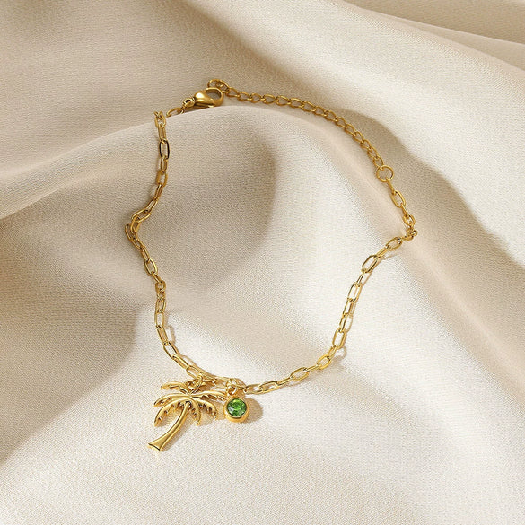 Wholesale Pendant Foot Chain Coconut Tree Pattern Copper Alloy Inlaid Gemstone Summer Fashion Unisex