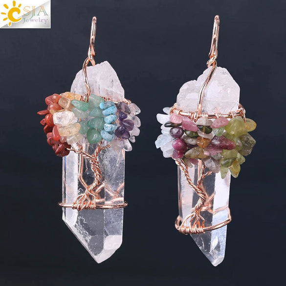 Wholesale Pendant Jewelry Natural Stone Copper Accessories Irregular Crystal Column Wound Life Tree Minimalist Style