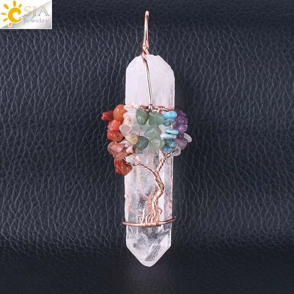 Wholesale Pendant Jewelry Natural Stone Copper Accessories Irregular Crystal Column Wound Life Tree Minimalist Style