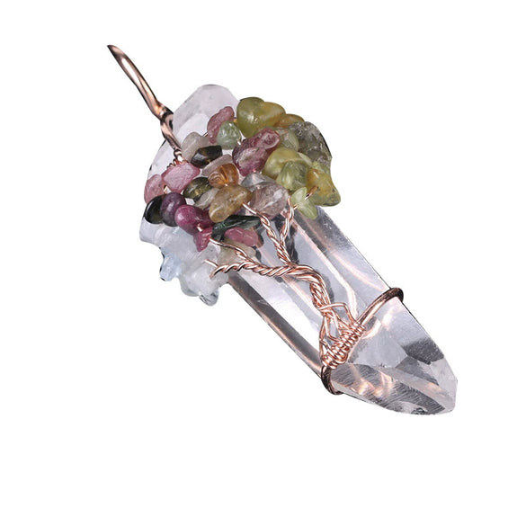Wholesale Pendant Jewelry Natural Stone Copper Accessories Irregular Crystal Column Wound Life Tree Minimalist Style