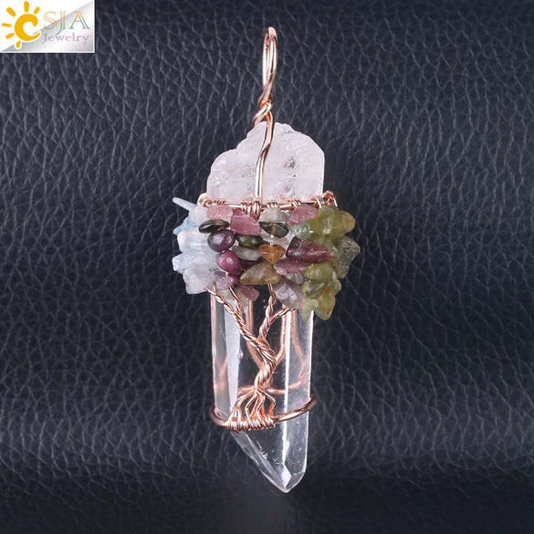 Wholesale Pendant Jewelry Natural Stone Copper Accessories Irregular Crystal Column Wound Life Tree Minimalist Style