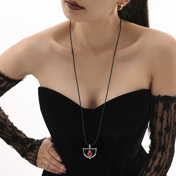 Wholesale Pendant Long Dress Chain Stainless Steel Leather Rope Geometric Pvd Electroplated