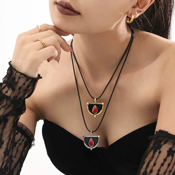 Wholesale Pendant Long Dress Chain Stainless Steel Leather Rope Geometric Pvd Electroplated