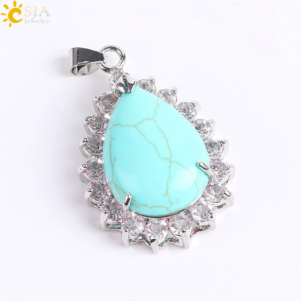 Wholesale Pendant Natural Stone Alloy Claw Inlaid Water Drop Pear Shaped Electroplated High Profile Luxury Unisex